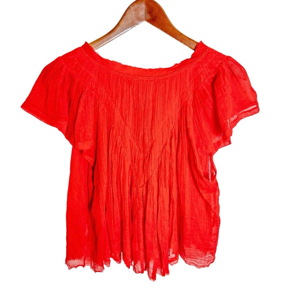 Free People One Padma Crinkle Gauze Flutter Sleeve V-Neck Top Medium - Picture 4 of 8